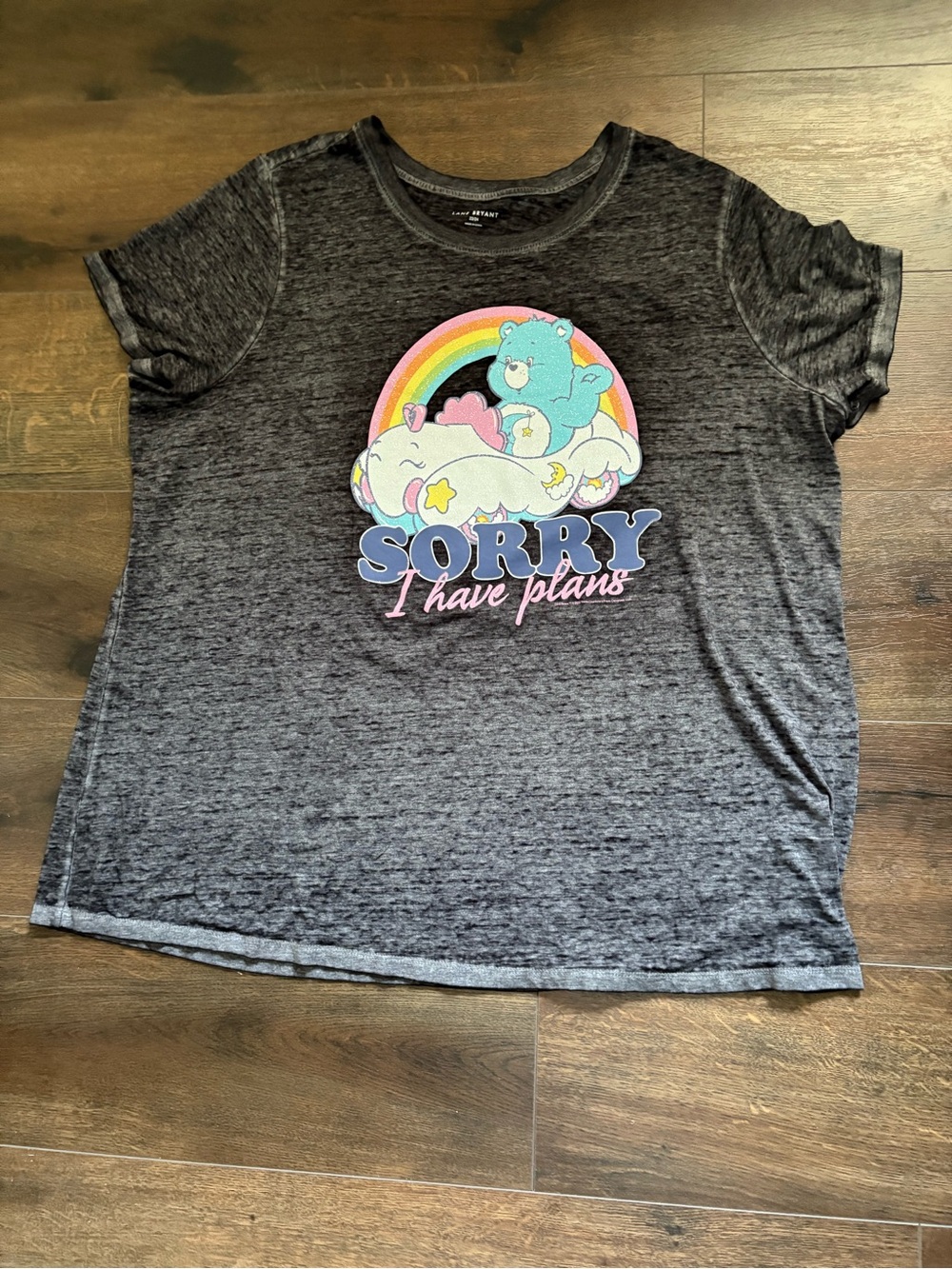 EUC Lane Bryant Care Bears 'Sorry I Have Plans' Burnout Gray Graphic T-Shirt
